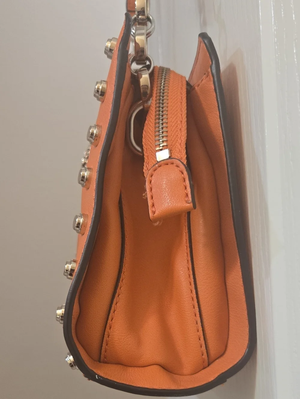 Guess 1981 Marlene Studded Top Zip Shoulder Bag Vibrant Orange GUC